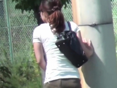Asian pisses in forest